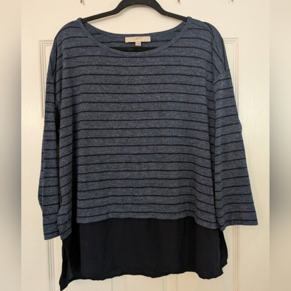 LOFT Striped 3/4 Sleeve Layered Look Sweater